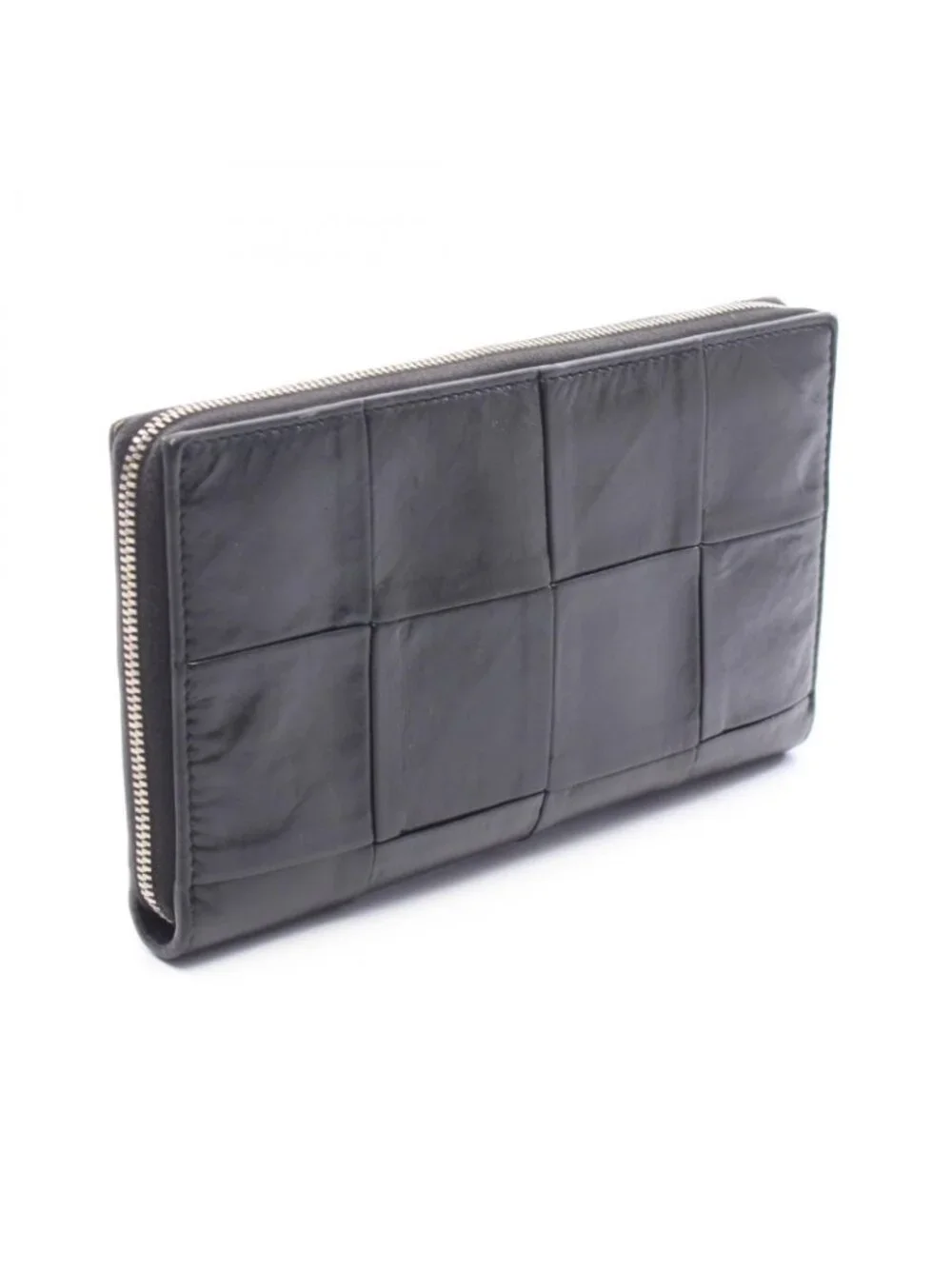 Bottega Veneta Round Wallet Intrecciato Black Lambskin Maxi